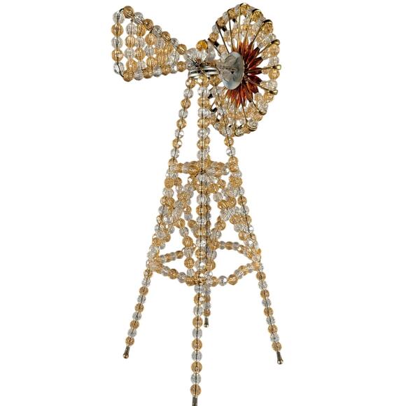 Vintage Beaded Windmill Sculpture Gold Amber Plastic Bead Handmade 13" Farmhouse - Picture 3 of 16